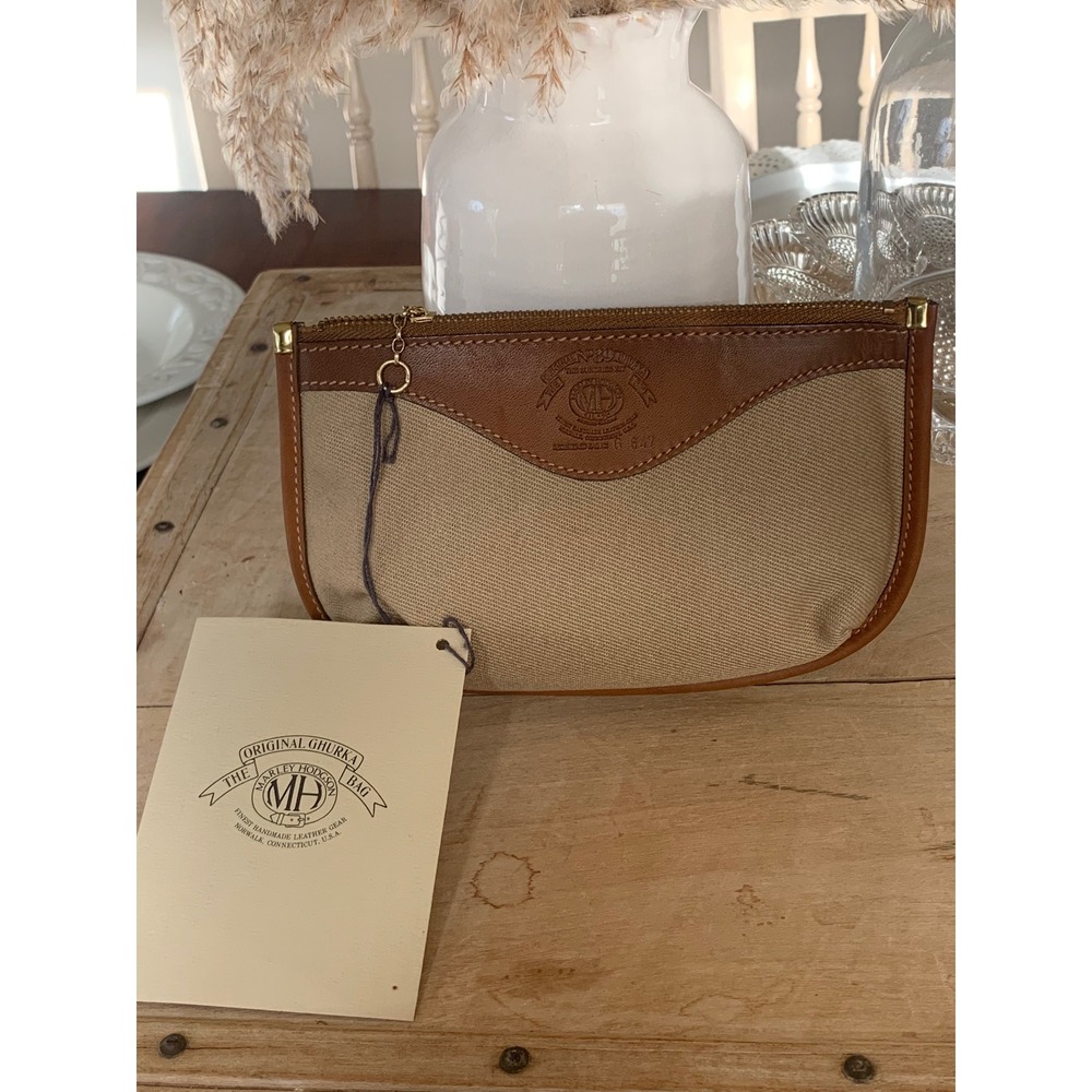 Ghurka Marley Hodgson 39 Clutch Makeup Bag Brown Leather Khaki Twill Vintage NWT
